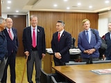 DE IZQ. a der.: Manuel Añorve, Rodolfo Elizondo, Humberto Moreira, Vicente Fox, Alejandro Moreno, Juan Carlos Romero Hicks y Juan Hernández, ayer