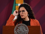 Luisa María Alcalde en la conferencia matutina, ayer.