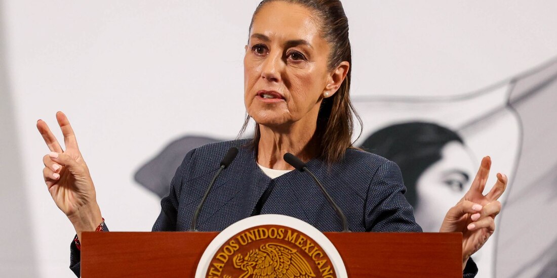 La presidenta Claudia Sheinbaum, en la Mañanera del Pueblo.