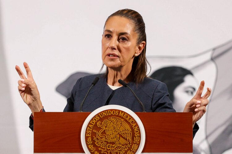 La presidenta Claudia Sheinbaum, en la Mañanera del Pueblo.