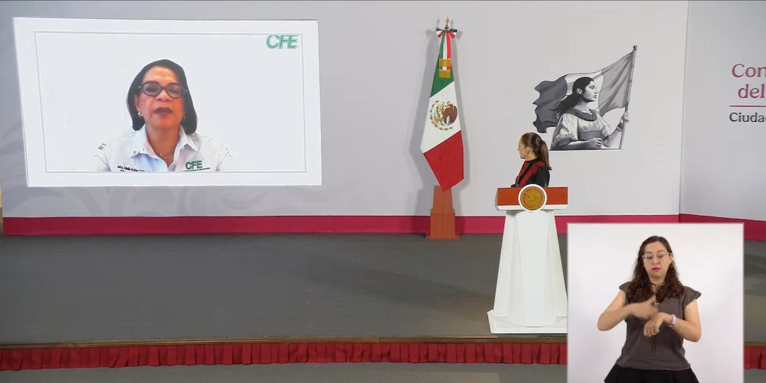Emilia Calleja Alor, titular de CFE, en enlace desde la Conferencia del Pueblo.