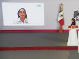 Emilia Calleja Alor, titular de CFE, en enlace desde la Conferencia del Pueblo.