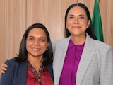 Beatriz Mojica Morga junto a la dirigente nacional de Morena, Ariadna Montiel Reyes.