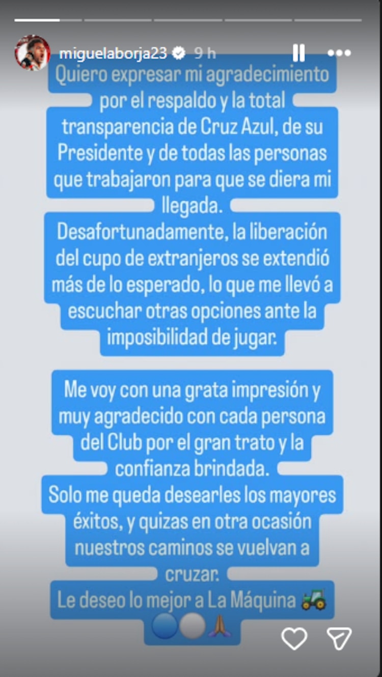 El mensaje de Miguel Borja para despedirse de Cruz Azul.