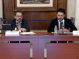 Zoé Robledo y Marath Bolaños en conferencia de prensa.