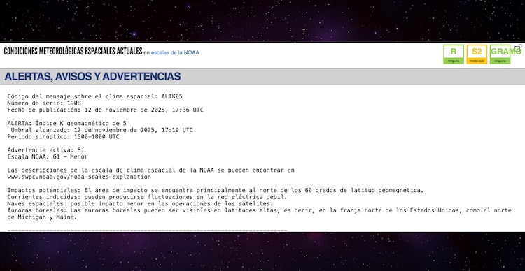 Alerta de tormenta geomagnética del NOAA