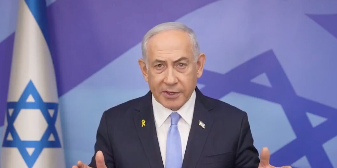 El primer ministro israelí responde al agravio de la CPI en un discurso a la nación, ayer.