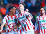 Jugadores de Necaxa celebran una anotación en el Torneo Clausura 2023 de la Liga MX