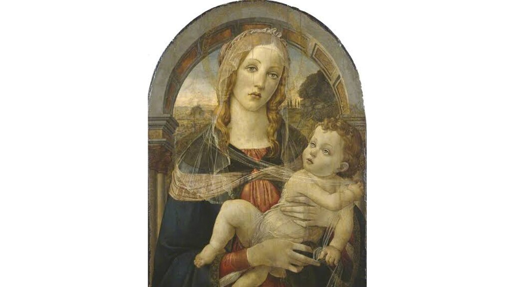 Umberto Guinti, Virgen del velo o Virgen con niño (falsificación a la manera de Sandro Botticelli), óleo sobre tabla, ca. 1920, The Courtauld Institute.