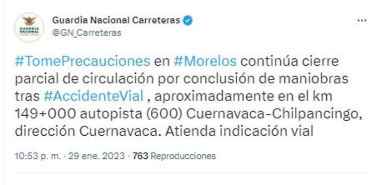 Hasta las 22:53 horas, el cierre parcial a la circulación continuaba por conclusión de maniobras