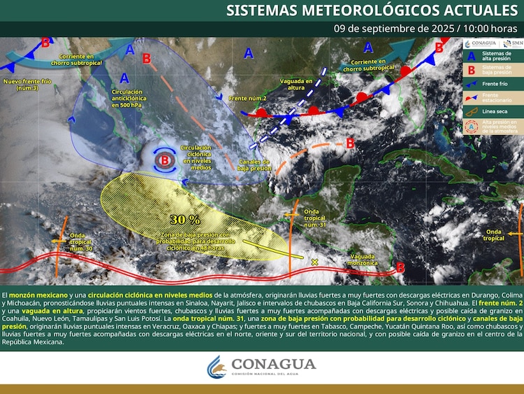 LLUVIAS MUY FUERTES A PUNTUALES INTENSAS EN ESTADOS DEL NORESTE, OCCIDENTE, SUR Y SURESTE DE LA REPÚBLICA MEXICANA.