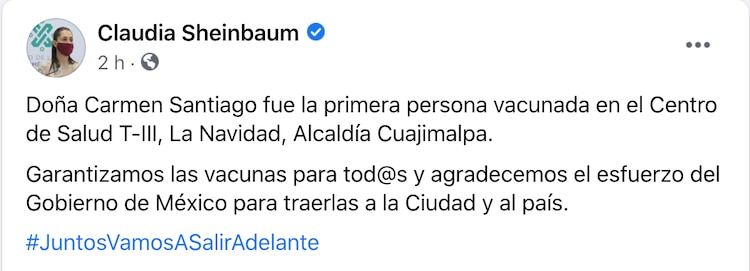 La Jefa de Gobierno anuncia la primera vacuna antiCOVID en CDMX