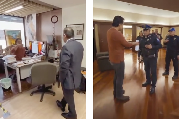 Arriaga Navarro difundió en redes sociales el momento en que le pidieron desalojar las instalaciones; a un policía le pidió esposarlo.