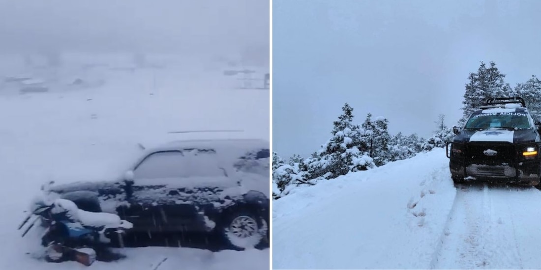 Captan intensa nevada en La Rosilla, Durango.