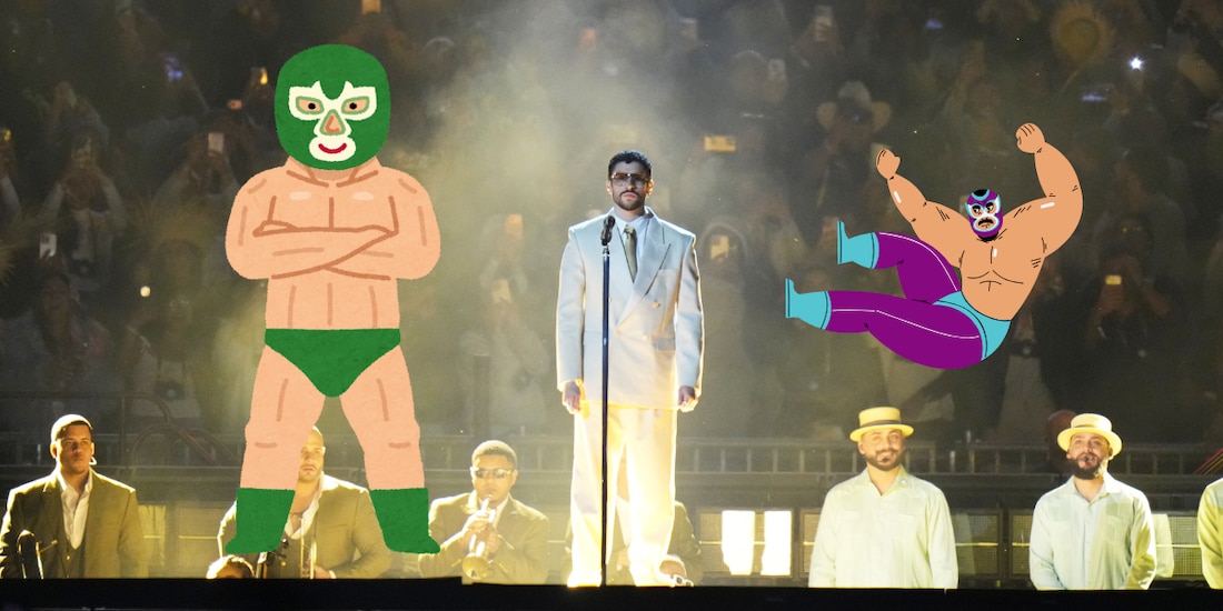 Bad Bunny convivió con el luchador Ricky Banderas momentos antes de uno de sus conciertos en CDMX.