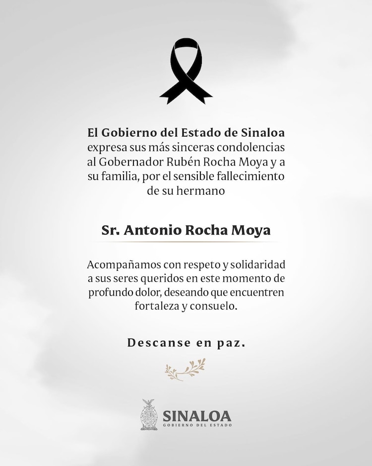 Falleció Antonio Rocha Moya, el hermano del gobernador de Sinaloa, Rubén Rocha Moya.