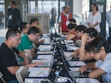 Aspirantes a la UNAM durante la aplicación del examen de control en Tijuana, Baja California, el 16 de agosto de 2026.