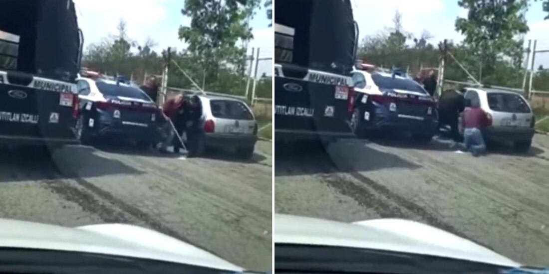 El adulto mayor es arrojado al suelo por un elemento de la Policía municipal de Cuautitlán Izcalli.