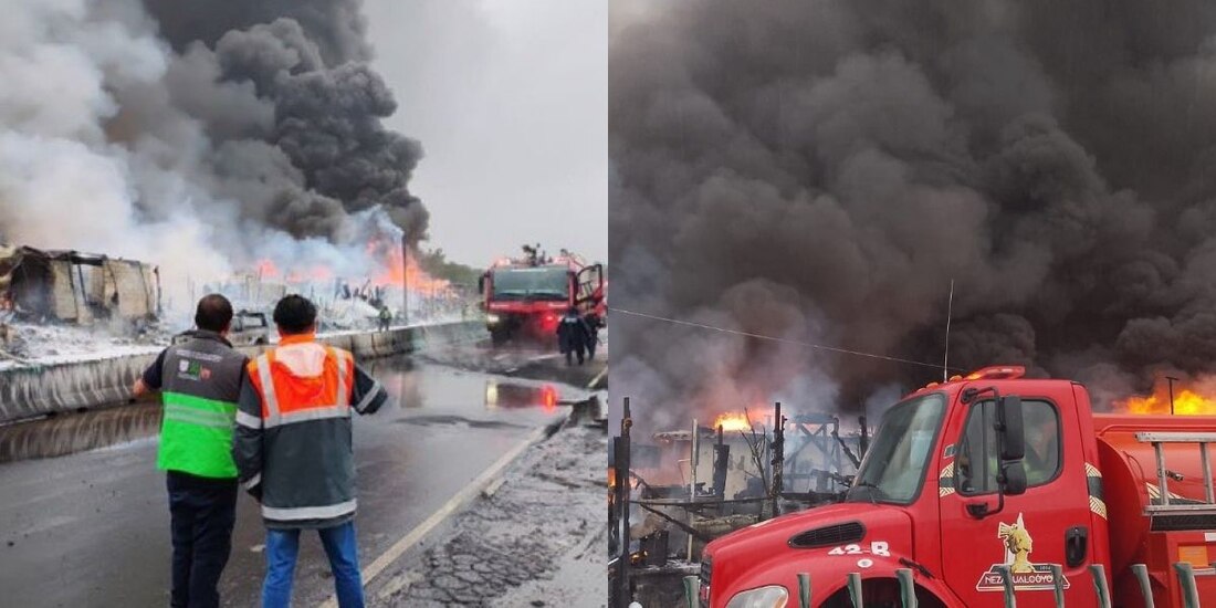 Así fue el incendio en Nezahualcóyotl, Estado de México.