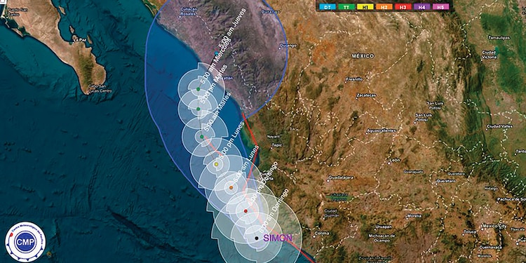 Trayectoria prevista del ciclón tropical para las próximas horas.