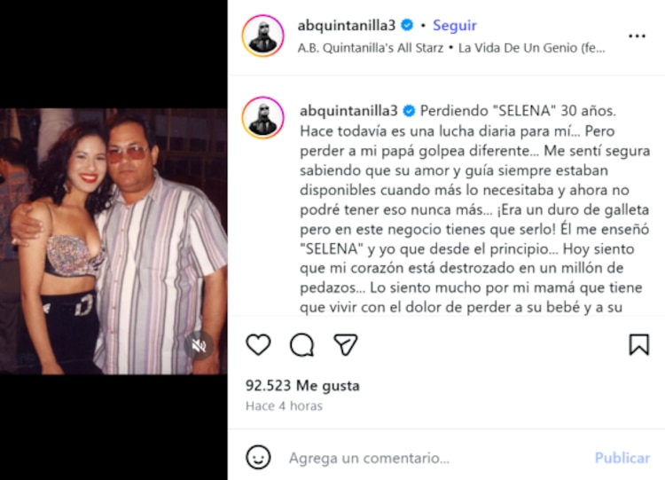 Mensaje de A.B. Quintanilla sobre la muerte de su papá