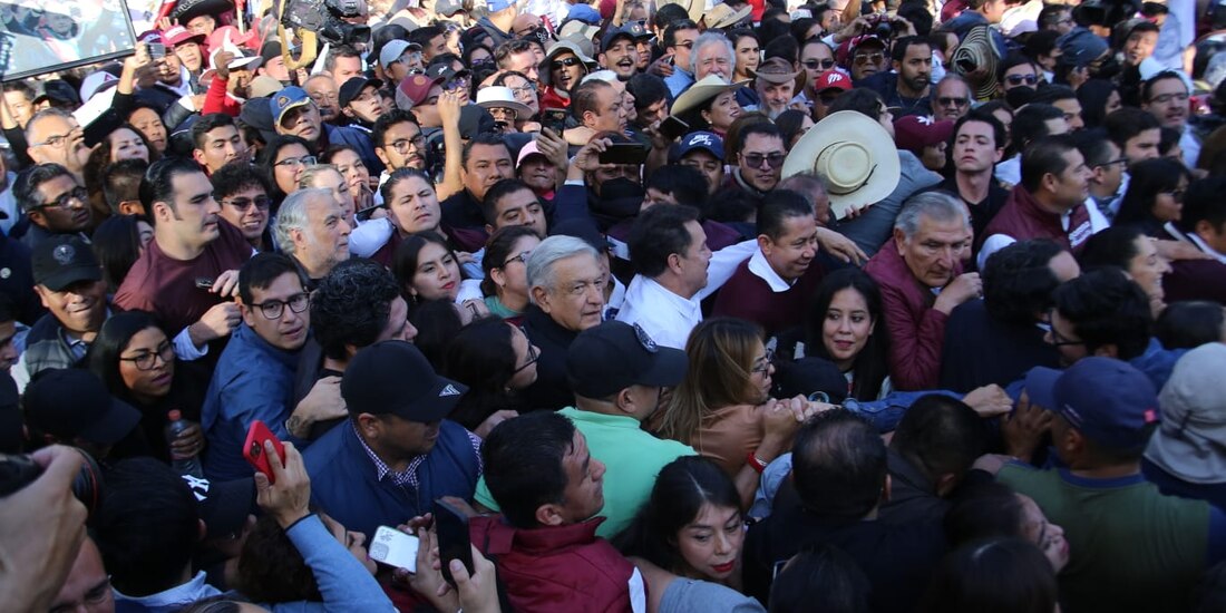 El Presidente Andrés Manuel López Obrador durante su participación en la Marcha de la Cuarta Transformación