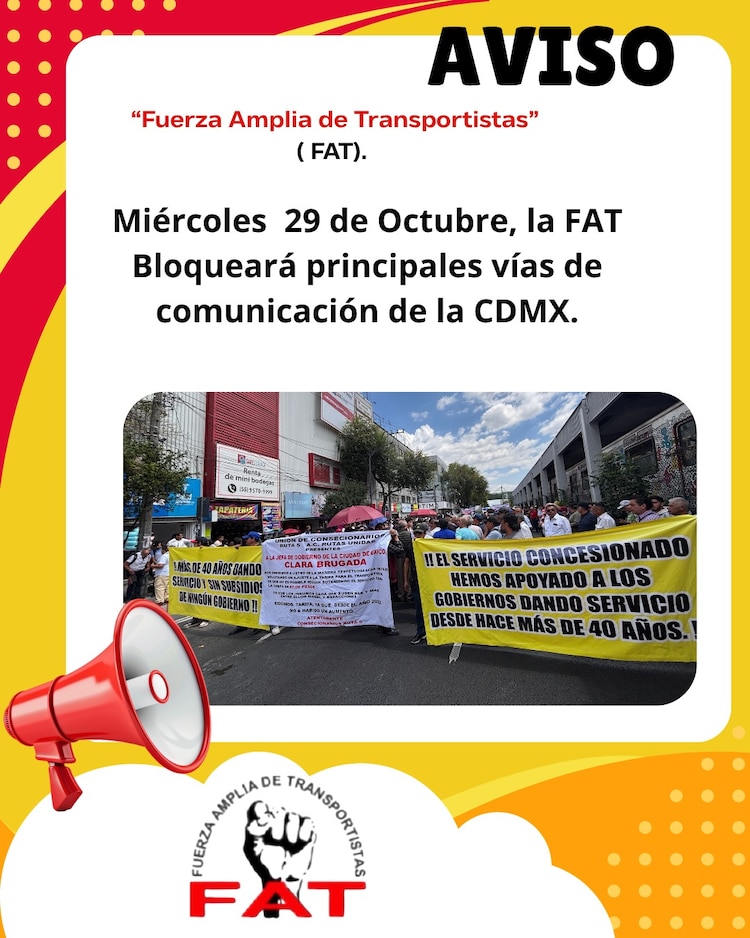 Transportistas anuncian bloqueos en CDMX para el 29 de octubre.