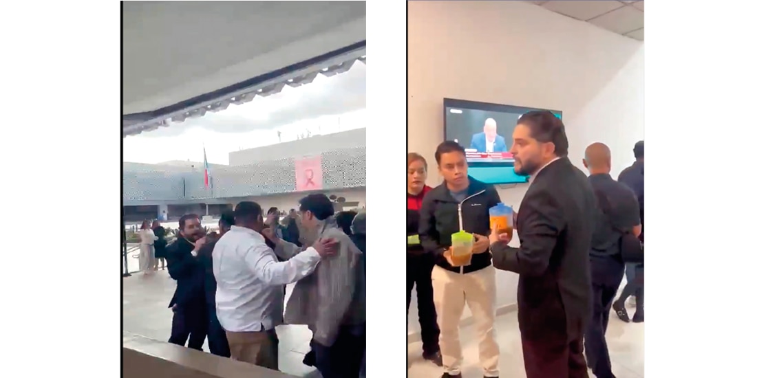 EL PRIISTA confronta a Álvarez Máynez. MUESTRA el agua antes de arrojarla.