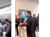 EL PRIISTA confronta a Álvarez Máynez. MUESTRA el agua antes de arrojarla.