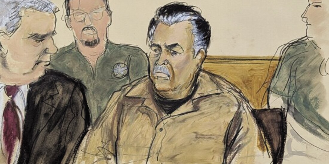 Zambada en boceto en el tribunal de Brooklyn, NY, en 2024.