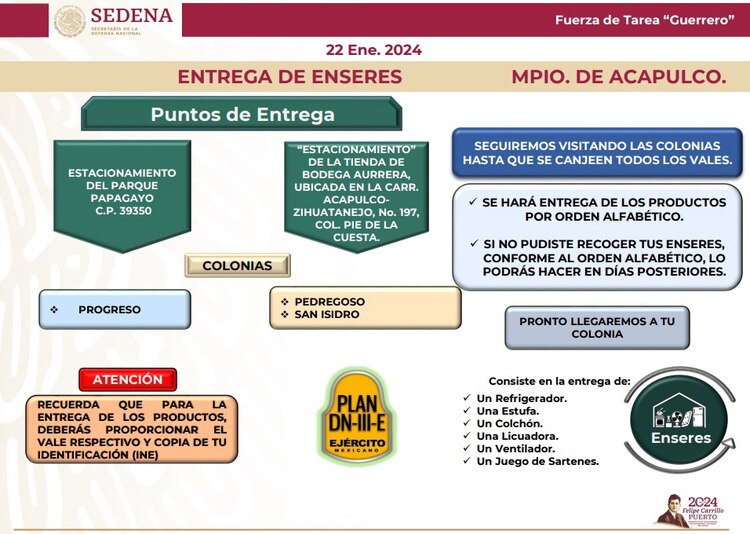 Aquí se entregarán enseres en Acapulco este 22 de enero.