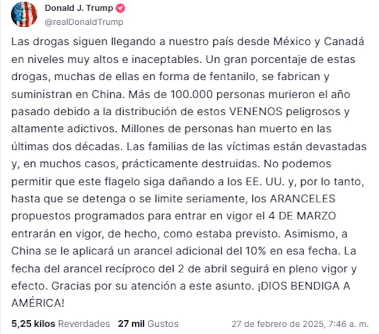 Comunicado de Donald Trump