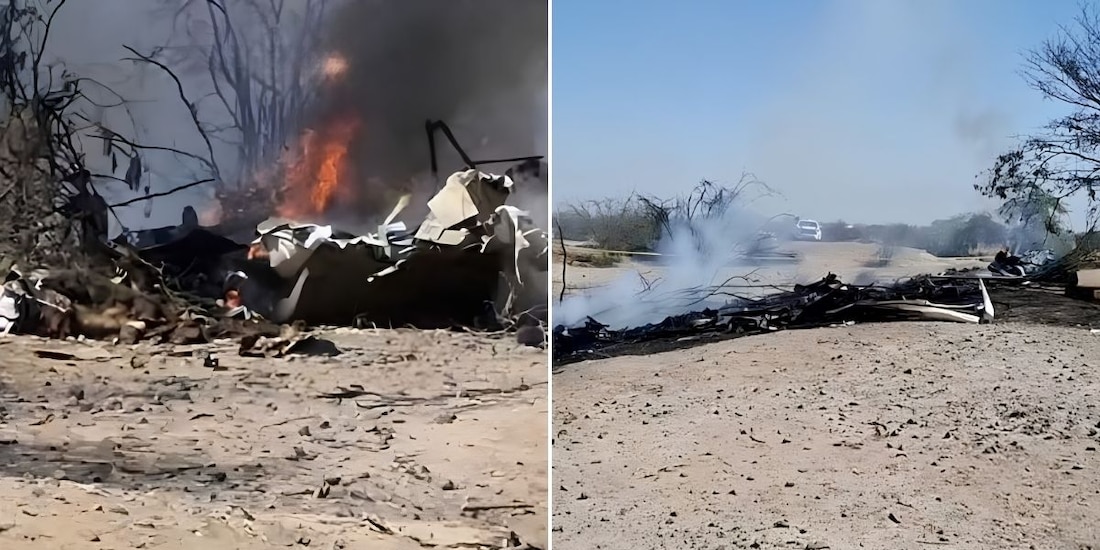 Restos de la avioneta turística que se accidentó cerca de las Líneas de Nazca, en el sur de Perú, donde murieron 13 personas durante un vuelo de observación.