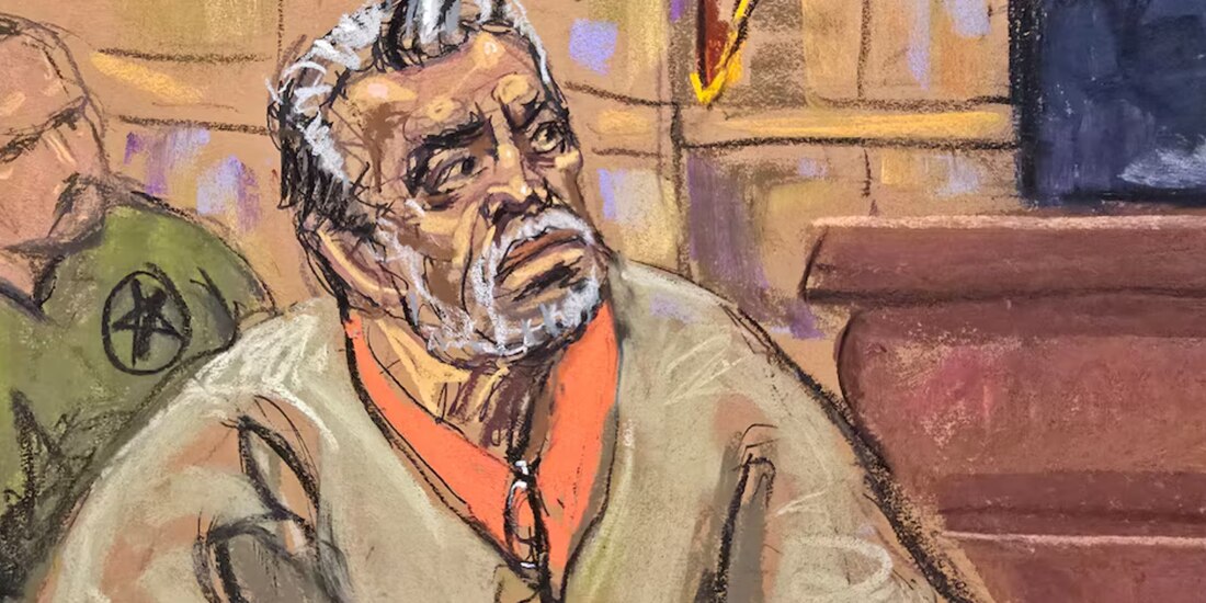 Ismael "El Mayo" Zambada en un boceto en el tribunal federal de Brooklyn, Nueva York.