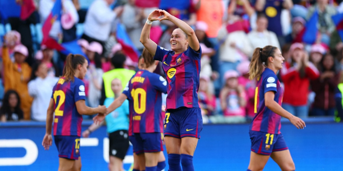 Ewa Pajor celebrando su doblete en la final de la Champions League.