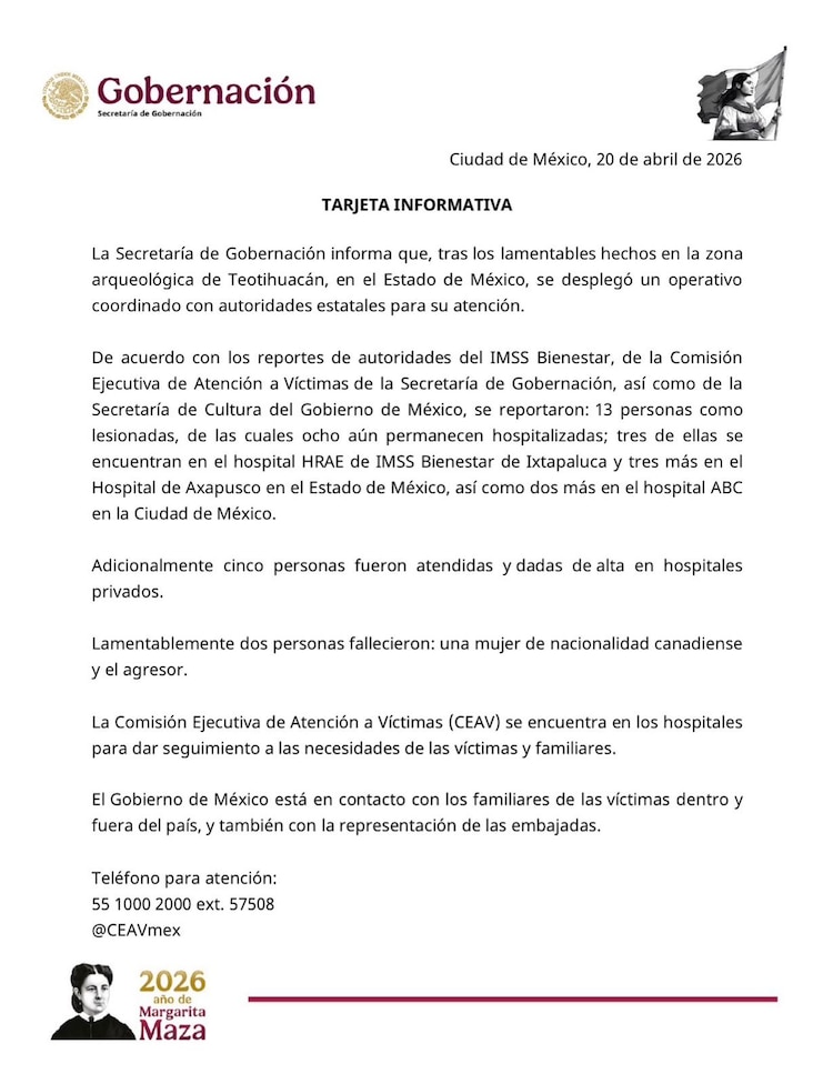 Tarjeta informativa del ataque en Teotihuacán