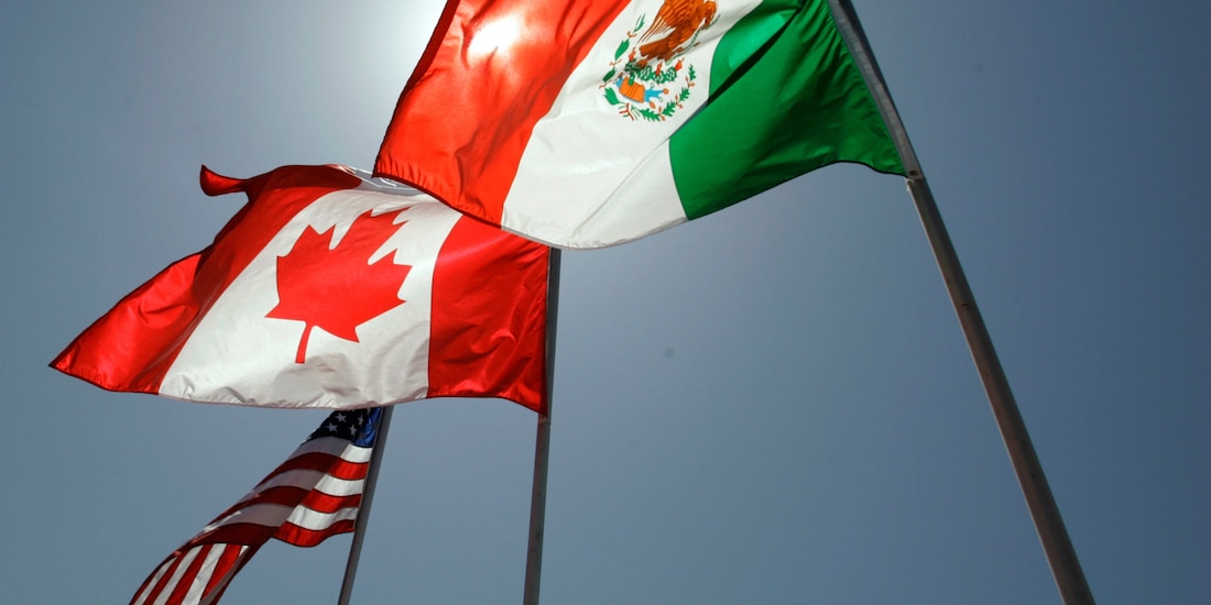 Banderas de México, Canadá y Estados Unidos, en una fotografía ilustrativa.