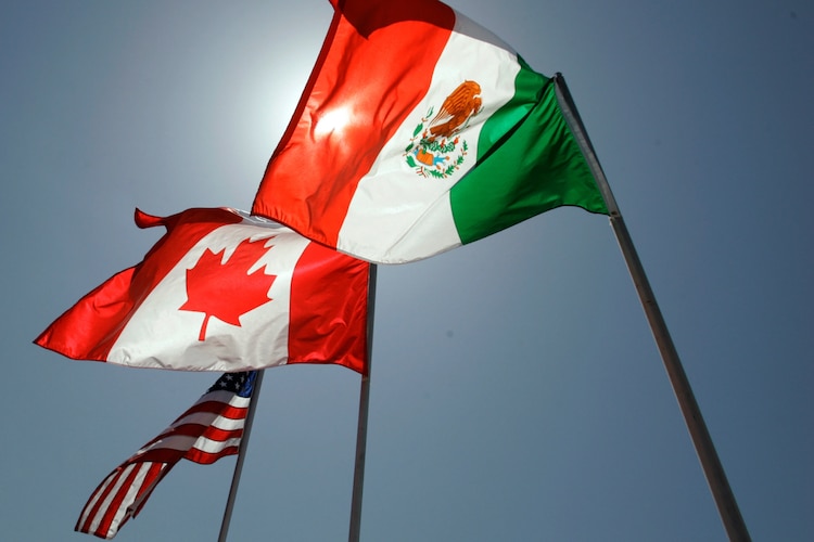 Banderas de México, Canadá y Estados Unidos, en una fotografía ilustrativa.