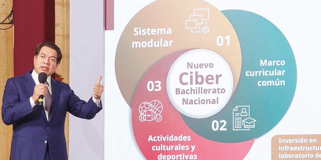 Mario Delgado, titular de la SEP, el 8 de diciembre, en conferencia de prensa.