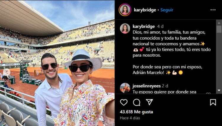 Esposa de Adrián Marcelo muestra apoyo a su esposo.