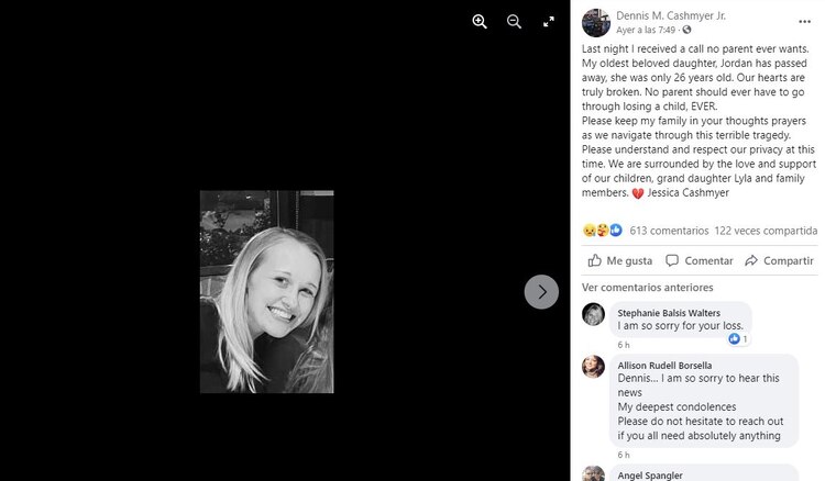 Mensaje de la familia de Jordan Cashmyer