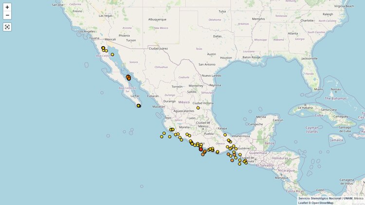 Mapa de actividad sísmica en México