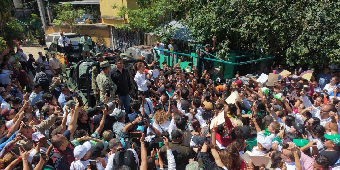 Claudia Sheinbaum y Ricardo Gallardo supervisan labores de limpieza en San Luis Potosí.