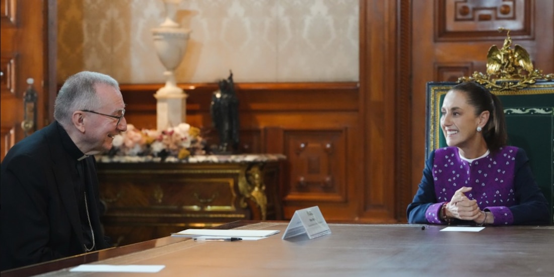 Claudia Sheinbaum con Pietro Parolin este miércoles en Palacio Nacional.