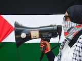 Una manifestante por la causa Palestina en CDMX.