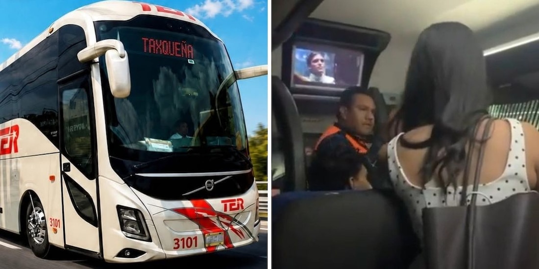 Izquierda: Aspecto de un camión de la línea TER, como aquel donde ocurrieron los hechos; Derecha: Elemento de equipo Venados asiste a estudiantes.