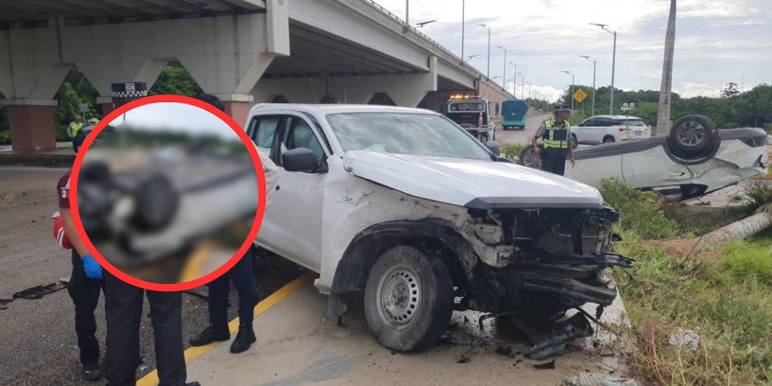 Accidente frente al Tren Maya provoca horas de tráfico en la autopista Cancún-Mérida