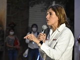 La candidata de Morena, Mónica Rangel, durante un acto de campaña en San Luis Potosí, el 30 de abril pasado.