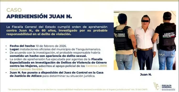Detienen a Juan "N", alcalde de Tianguismanalco, Puebla