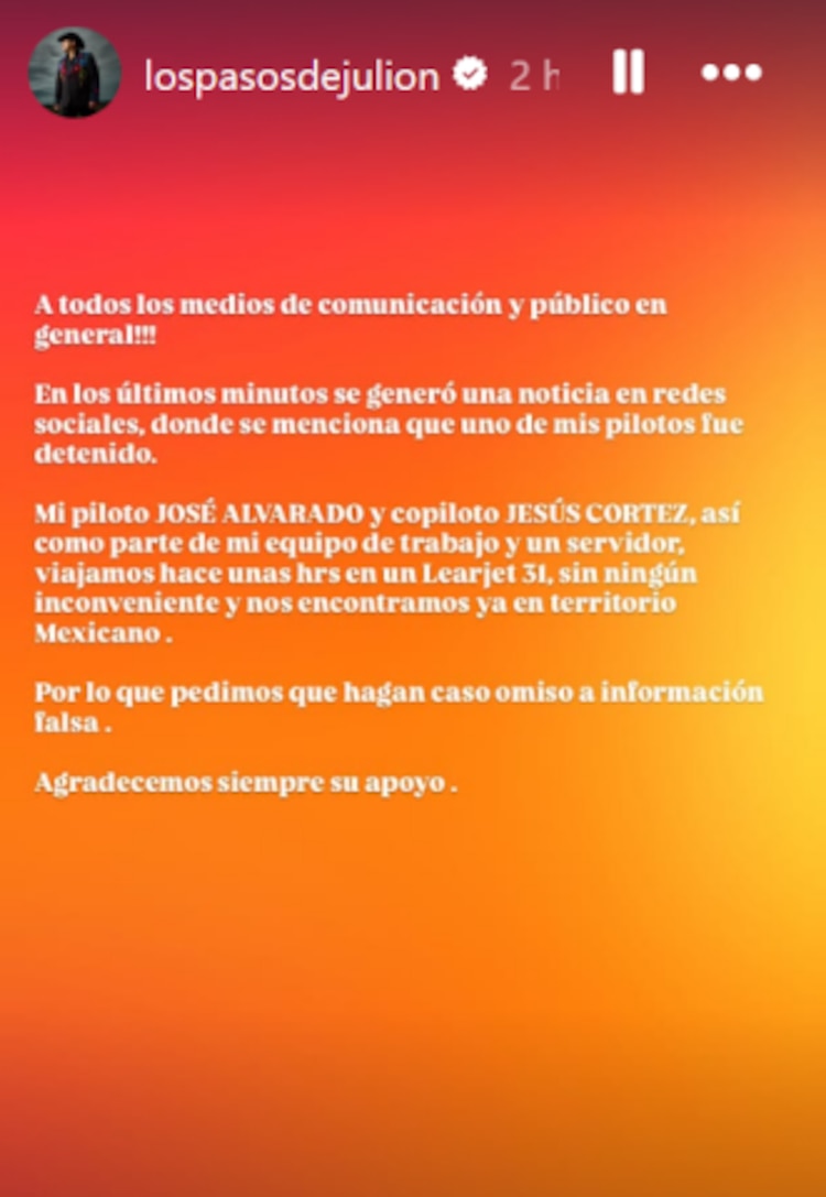 Mensaje de Julión Álvarez sobre su regreso de Honduras